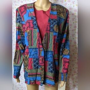 New Terry Allen long sleeve printed blazer jacket with removable insert, TF
